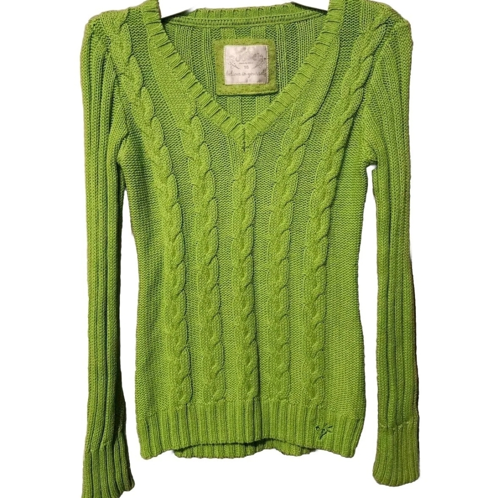 Y2K Green V-Neck Knit Sweater